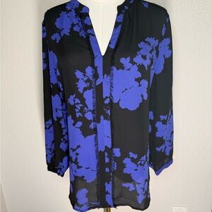 Halogen Black and Blue Floral Blouse